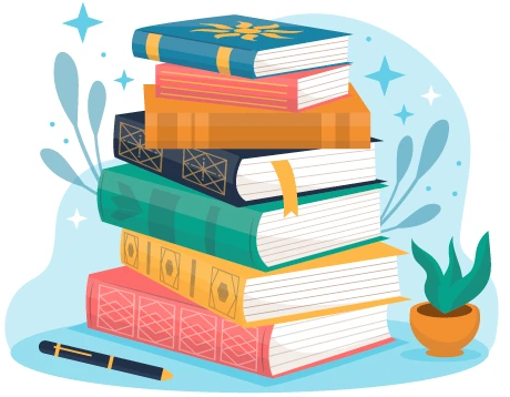 A pile of study materials can overwhelm students, leading them to seek online course help.