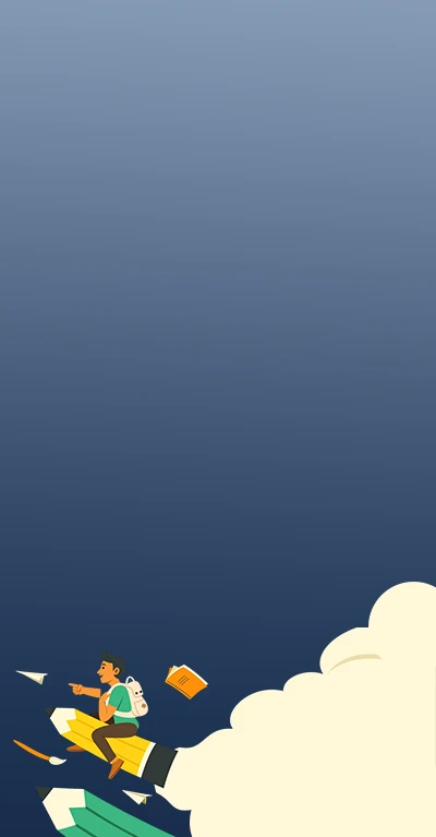 A boy flying on a pencil emphasizing his success after enrolled in Take My Online Class