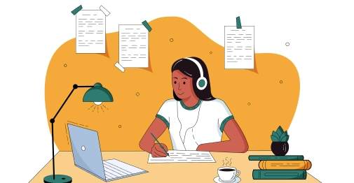 The image shows a student speaking with customer support for Take My Exam help online.